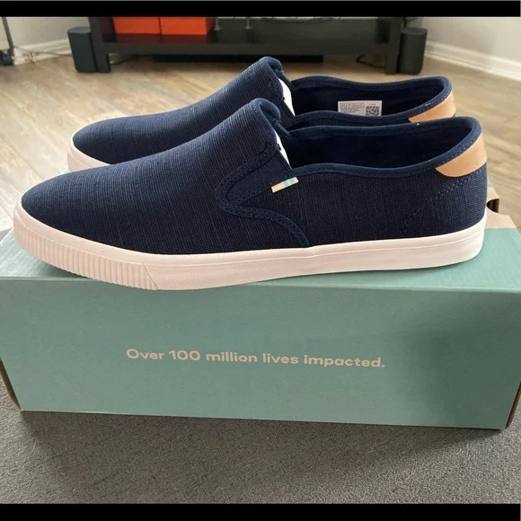 Toms Shoes Toms Baja Navy Heritage Canvas Slip On Shoes